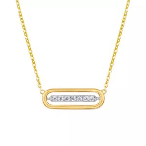 Collier or jaune et barette 14 x 4 mm sertie de diamants