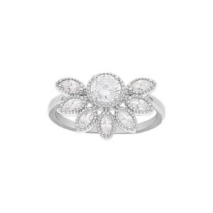 Bague Argent demi fleur & Zirconiums