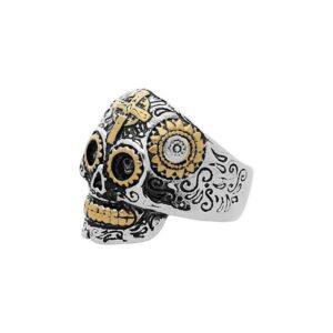 Chevalière Tête de Mort Mexicaine, acier, taille 68