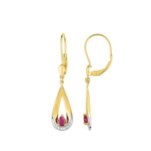 Boucles d'oreilles dormeuses, Or jaune et Rubis