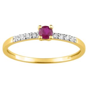 Bague Solitaire Rubis Or Jaune et Zirconiums