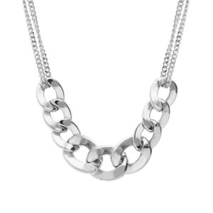 Collier Argent, double chaine avec maillons gourmette