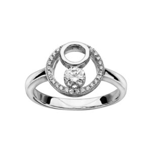 Bague argent et zirconiums, cercle argent et solitaire zirconiums, taille 54