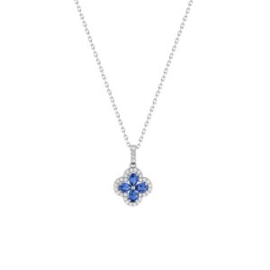 Collier Trèfle, Argent et zirconiums bleus et blancs