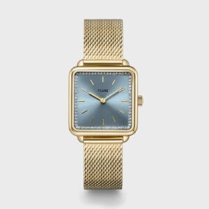 Tétragone Watch Mesh stones Light Blue, Gold Colour