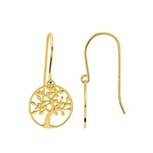 Boucles d'oreilles pendantes plaqué or, Arbre de vie