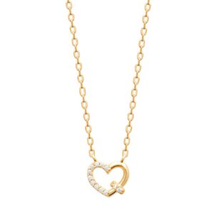 Collier plaqué or et zirconiums, motif Coeur 7 x 9 mm