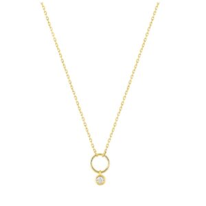 Collier or jaune 750/000, cercle et solitaire diamant 0.06 carat