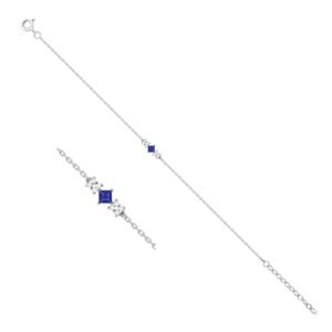 Bracelet argent, zirconiums bleu et blancs, taille princesse 3 mm