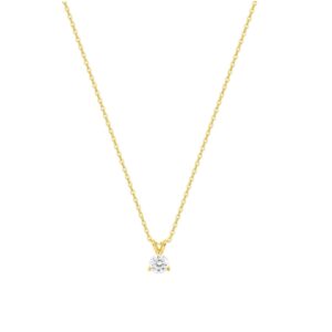 Collier or jaune, solitaire diamant synthétique 0.25 carat (4,10 mm)