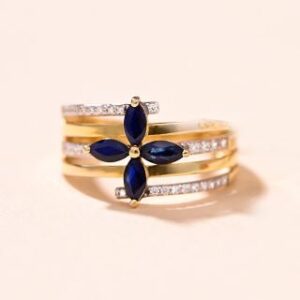 Bague or jaune, saphirs et zirconiums