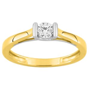 Bague solitaire or jaune, diamant synthétique F VS 0.25 carat