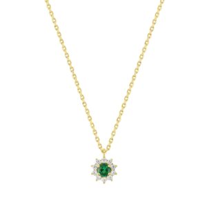 Collier "Marguerite" Ø 8 mm, plaqué or et zirconiums vert et blancs