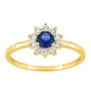 Bague "Marguerite" plaqué or et zirconiums bleu et blancs