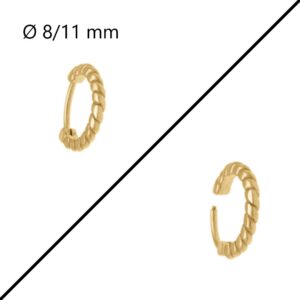 Piercing ( Hélix / Tragus ...) acier doré, Anneau Torsadé articulé Ø 8/11 mm