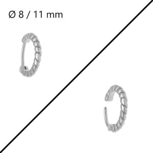 Piercing acier (Hélix, Tragus...) anneau articulé torsadé 8 / 11 mm