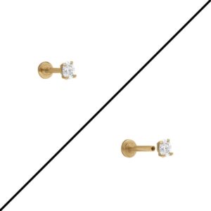 Piercing d'oreille (Hélix / Tragus) acier doré et zirconium 3 x 4 mm