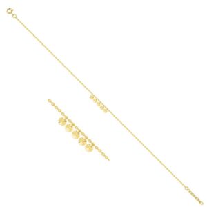 Chaine de cheville, plaqué or, pampilles disques striures solaires Ø 4 mm