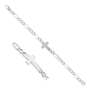 Bracelet argent passivé, 19 cm,  maille alternée 1/3, plaque en Croix