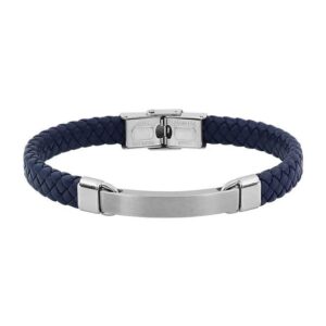 Bracelet homme, plaque acier à graver, tressage bleu