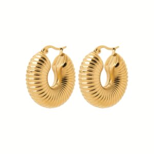 Créoles acier doré, effet strié Ø 30 mm, largeur 11 mm