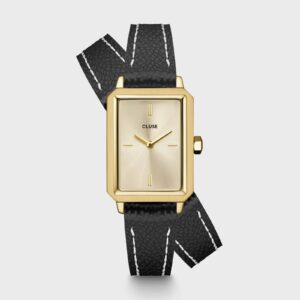 Fluette Watch Double Leather, Black, Full Gold Colour