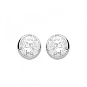 Boucles d'oreilles, Or blanc serti clos zirconiums Ø 3 mm