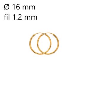 Créoles Or jaune, Fil rond 1,2 mm, Ø 16 mm