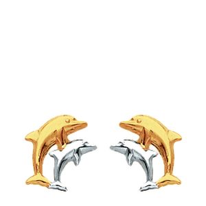 Boucles d'oreilles Enfant, Dauphins, Or bicolore