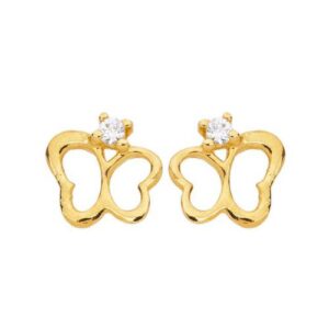 Boucles d'oreilles enfants Papillons 7 x 7 mm, or jaune et zirconiums