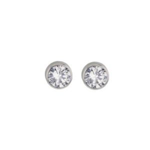 Boucles d'oreilles puces or blanc et zirconium 4 mm