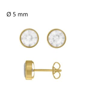 Boucles d'oreilles puce, or jaune, zirconium 5 mm serti clos