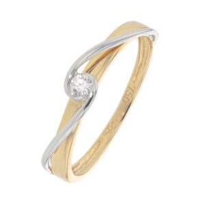 Bague 2 Ors 750/000 en volutes et solitaire diamant 0.04 carat