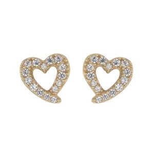 Boucles d'oreilles Or jaune et zirconiums, Coeurs 7 x 6 mm