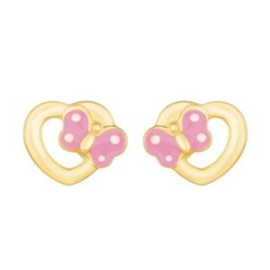 Boucles d'oreilles Enfant, Or Jaune, Coeur et Papillons