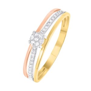 Bague Solitaire Accompagné 3 Ors et diamants