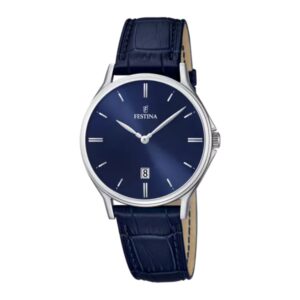 Montre Homme acier Ø 39 mm, cuir Bleu, Festina