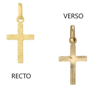 Pendentif Croix 22 x 10 mm, Or Jaune, double face cisellée