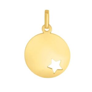 Pendentif or jaune, Ø 15 mm, étoile ajourée