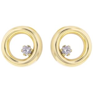 Boucles d'oreilles, Or jaune et zirconium, 7 mm