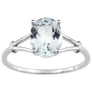 Bague Or blanc et Aigue Marine 7 x 9 mm