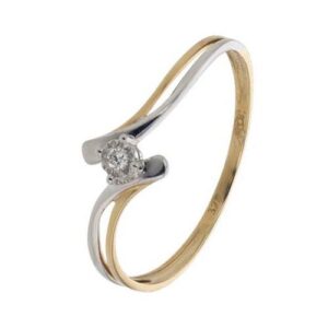 Bague or jaune et rhodiage, diamant pastillé 0.02 carat