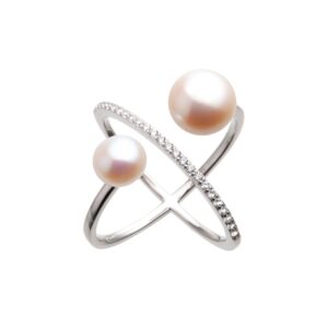 Bague Argent, Perles de culture et zirconiums