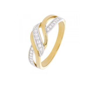 Bague "Corps croisé", Or jaune et rhodiage, Zirconiums