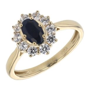 Bague or jaune, saphir 0.60 carat et Zirconiums