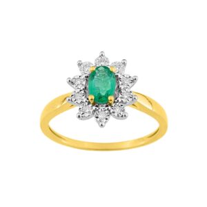 Bague Or jaune 750/000, Emeraude et Diamants