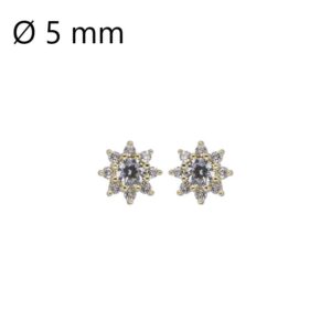 Boucles d'Oreilles, Or jaune et Zirconiums, Fleurs Ø 5 mm