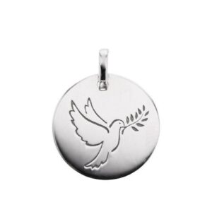 Pendentif Ø 15 mm, or blanc, Colombe