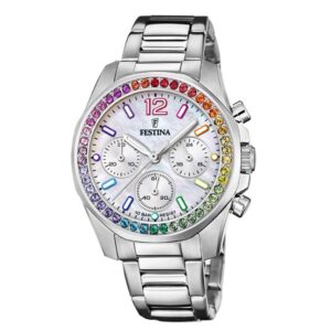 Montre femme "Chronographe"38 mm, Nacre et Zirconiums multicolors, Festina