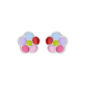 Boucles d'oreilles enfants, argent, fleurs multicolor Ø 6 mm